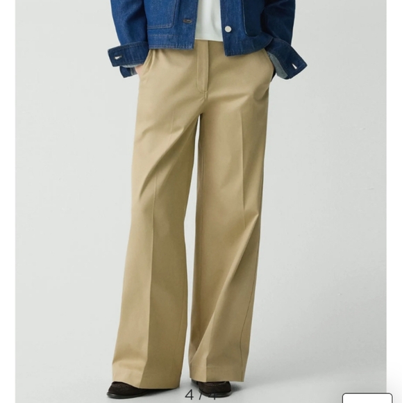 Theory Wide Leg Trouser Pants Womens 2 Khaki Beige Career Office Work Cotton - Picture 14 of 14